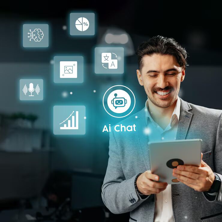 A concerned businessman types on a laptop showing "Google AI Mode" while thinking, “Why is my business not showing in AI mode answers?”—highlighting the importance of AI visibility for local businesses.